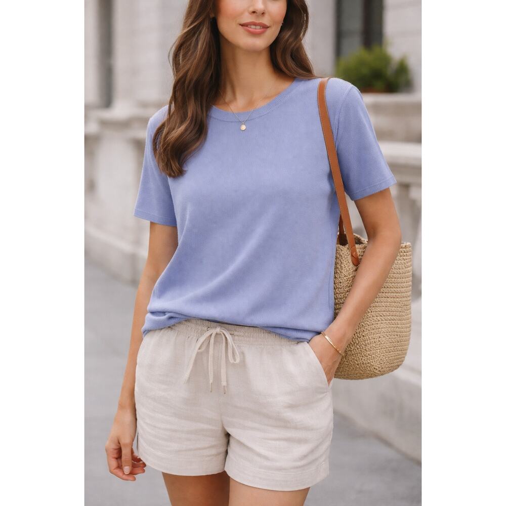 Lands End Periwinkle Knit Top XL Cotton Sweater Tee Minimal Classic